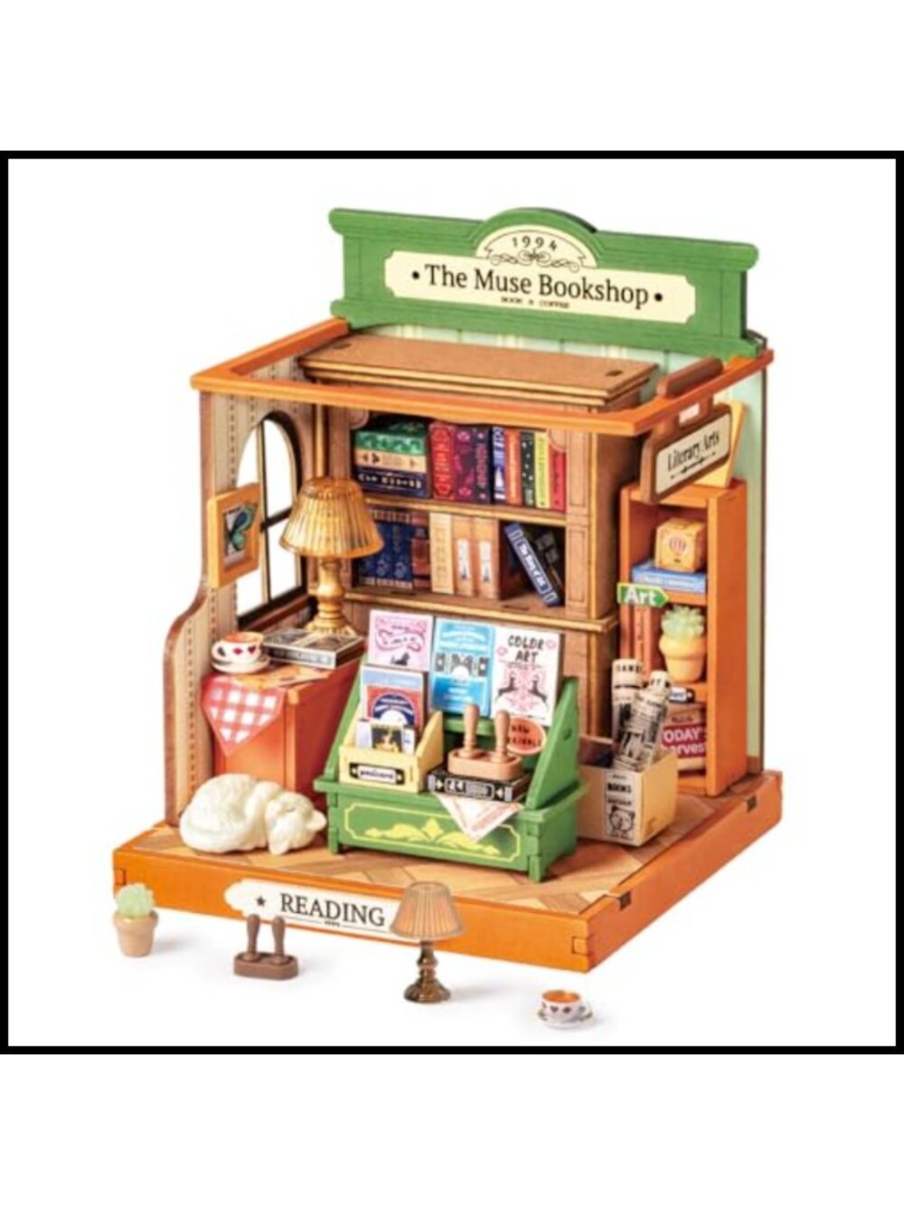 DIY Miniature Bookshop Building Kit Wooden Bookstore Dollhouse Craft